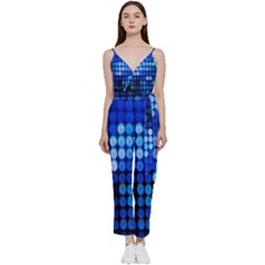 Pattern Blue Logo V-neck Spaghetti Strap Tie Front Jumpsuit by artworkshop