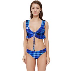 Pattern Blue Logo Low Cut Ruffle Edge Bikini Set by artworkshop