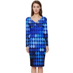 Pattern Blue Logo Long Sleeve V-neck Bodycon Dress  by artworkshop