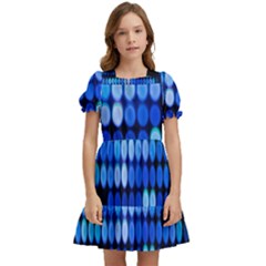 Pattern Blue Logo Kids  Puff Sleeved Dress by artworkshop