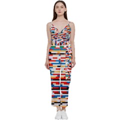 Pattern Wallpaper V-neck Spaghetti Strap Tie Front Jumpsuit by artworkshop