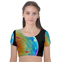 Soap Bubble Project Velvet Short Sleeve Crop Top  by artworkshop