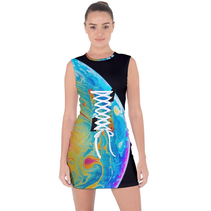 Soap Bubble Project Lace Up Front Bodycon Dress