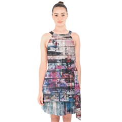 Splattered Paint On Wall Halter Collar Waist Tie Chiffon Dress by artworkshop