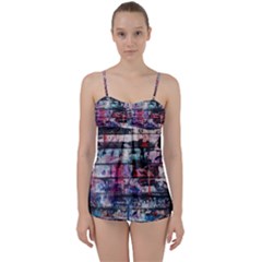 Splattered Paint On Wall Babydoll Tankini Set by artworkshop