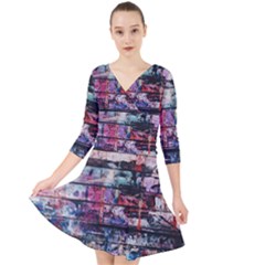 Splattered Paint On Wall Quarter Sleeve Front Wrap Dress by artworkshop