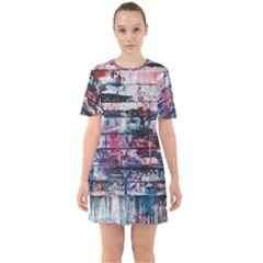 Splattered Paint On Wall Sixties Short Sleeve Mini Dress by artworkshop