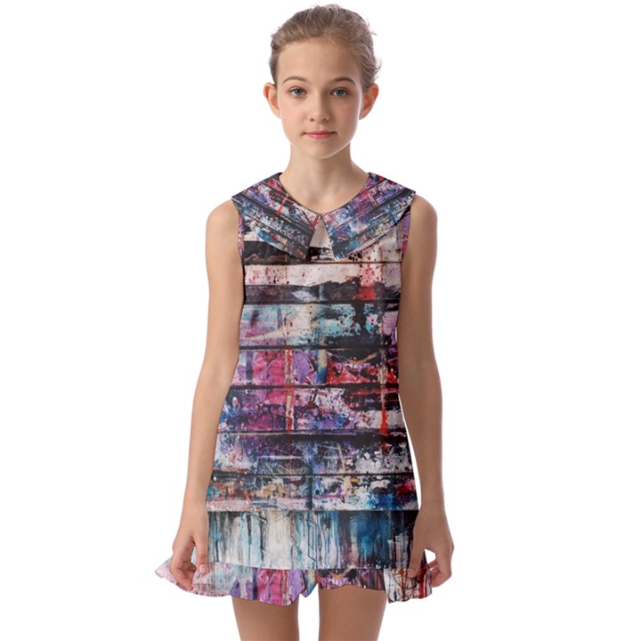 Splattered Paint On Wall Kids  Pilgrim Collar Ruffle Hem Dress