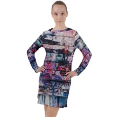 Splattered Paint On Wall Long Sleeve Hoodie Dress