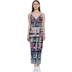 Splattered Paint On Wall V-neck Spaghetti Strap Tie Front Jumpsuit by artworkshop