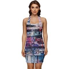 Splattered Paint On Wall Sleeveless Wide Square Neckline Ruched Bodycon Dress