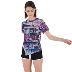 Splattered Paint On Wall Asymmetrical Short Sleeve Sports Tee by artworkshop