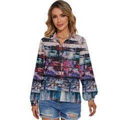 Splattered Paint On Wall Women s Long Sleeve Button Down Shirt