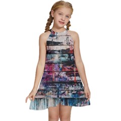 Splattered Paint On Wall Kids  Halter Collar Waist Tie Chiffon Dress by artworkshop