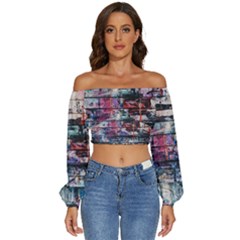 Splattered Paint On Wall Long Sleeve Crinkled Weave Crop Top