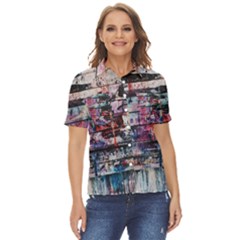 Splattered Paint On Wall Women s Short Sleeve Double Pocket Shirt