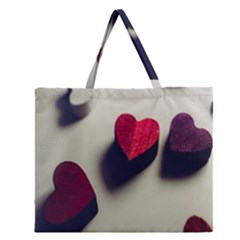 Valentine Day Heart 3d Zipper Large Tote Bag by artworkshop