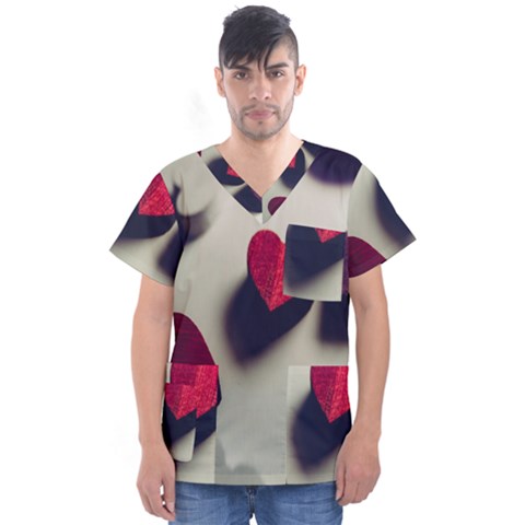 Valentine Day Heart 3d Men s V-neck Scrub Top by artworkshop