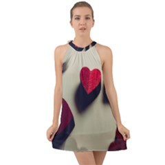 Valentine Day Heart 3d Halter Tie Back Chiffon Dress by artworkshop