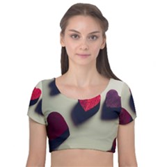 Valentine Day Heart 3d Velvet Short Sleeve Crop Top  by artworkshop