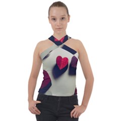 Valentine Day Heart 3d Cross Neck Velour Top