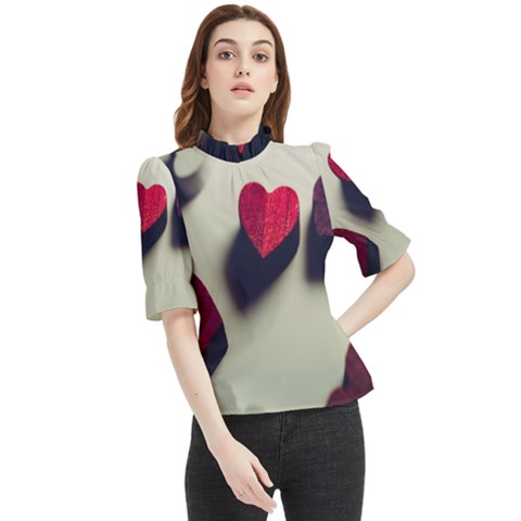 Valentine Day Heart 3d Frill Neck Blouse by artworkshop