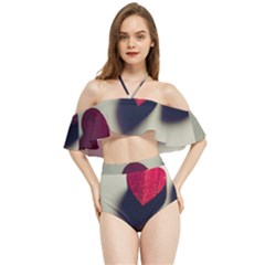 Valentine Day Heart 3d Halter Flowy Bikini Set  by artworkshop