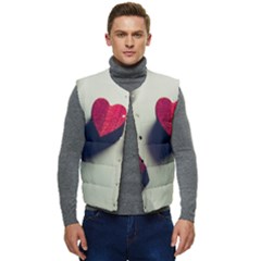 Valentine Day Heart 3d Men s Short Button Up Puffer Vest	 by artworkshop