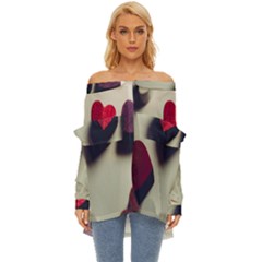 Valentine Day Heart 3d Off Shoulder Chiffon Pocket Shirt by artworkshop