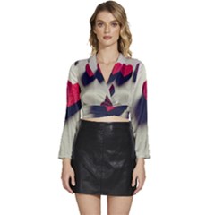 Valentine Day Heart 3d Long Sleeve Tie Back Satin Wrap Top