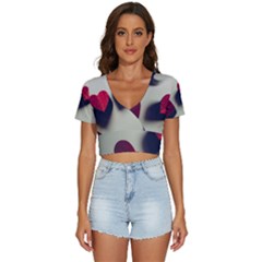 Valentine Day Heart 3d V-neck Crop Top