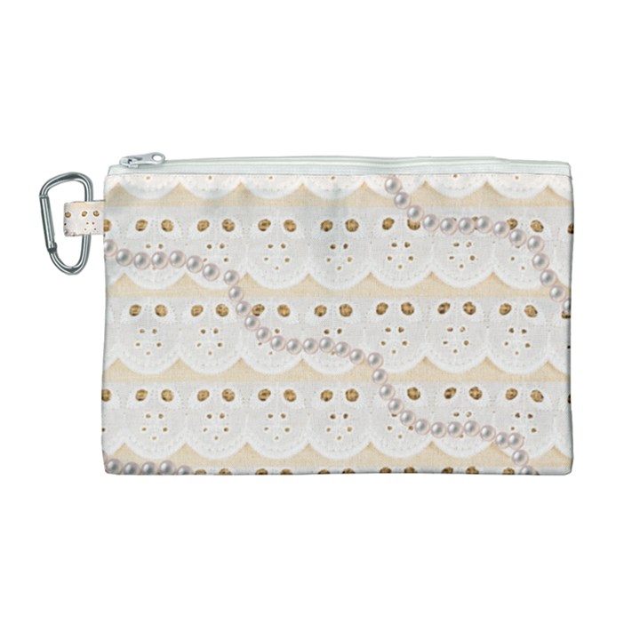 Vintage Lace and Pearls  Canvas Cosmetic Bag (Large)