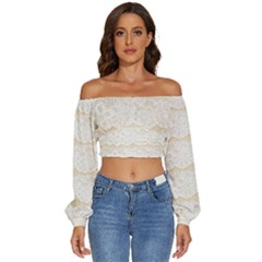 Vintage Lace Look  Long Sleeve Crinkled Weave Crop Top