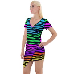 Colorful Zebra Short Sleeve Asymmetric Mini Dress