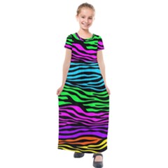 Colorful Zebra Kids  Short Sleeve Maxi Dress by Angelandspot