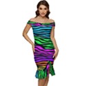 Colorful Zebra Off Shoulder Ruffle Split Hem Bodycon Dress View1