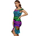 Colorful Zebra Off Shoulder Ruffle Split Hem Bodycon Dress View2