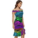 Colorful Zebra Off Shoulder Ruffle Split Hem Bodycon Dress View3