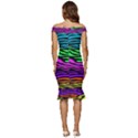 Colorful Zebra Off Shoulder Ruffle Split Hem Bodycon Dress View4