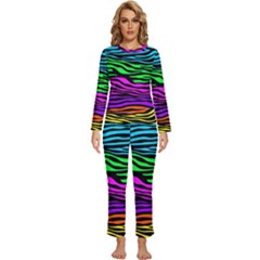 Colorful Zebra Womens  Long Sleeve Lightweight Pajamas Set