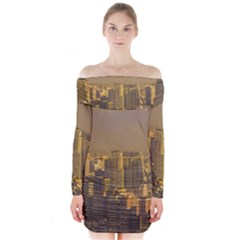 Buenos Aires City Aerial View002 Long Sleeve Off Shoulder Dress