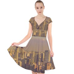 Buenos Aires City Aerial View002 Cap Sleeve Front Wrap Midi Dress by dflcprintsclothing