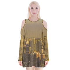 Buenos Aires City Aerial View002 Velvet Long Sleeve Shoulder Cutout Dress