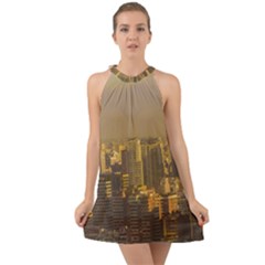 Buenos Aires City Aerial View002 Halter Tie Back Chiffon Dress by dflcprintsclothing