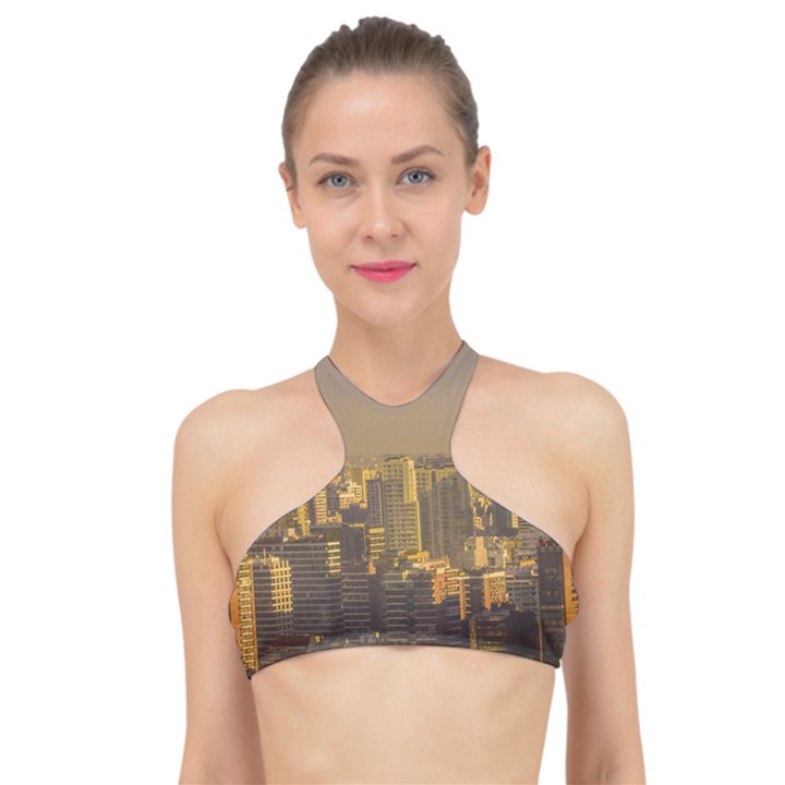 Buenos Aires City Aerial View002 High Neck Bikini Top