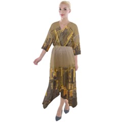 Buenos Aires City Aerial View002 Quarter Sleeve Wrap Front Maxi Dress by dflcprintsclothing