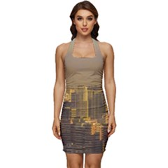 Buenos Aires City Aerial View002 Sleeveless Wide Square Neckline Ruched Bodycon Dress