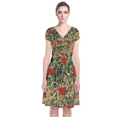 Valentine Day Heart Forest Short Sleeve Front Wrap Dress by artworkshop