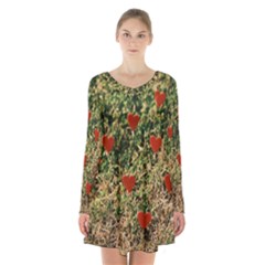 Valentine Day Heart Forest Long Sleeve Velvet V-neck Dress by artworkshop