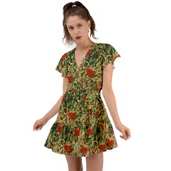 Valentine Day Heart Forest Flutter Sleeve Wrap Dress by artworkshop